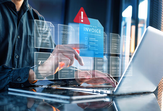 Checking or verify digital Invoice concepts.Financial management with E invoice bill.Warning signal system for Financial safety