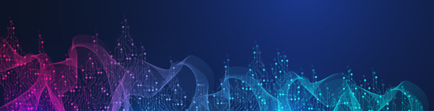 Modern technology circuit board texture background design. Quantum computer technologies concepts, large data processing. Futuristic blue circuit board background. Minimal illustration motherboard
