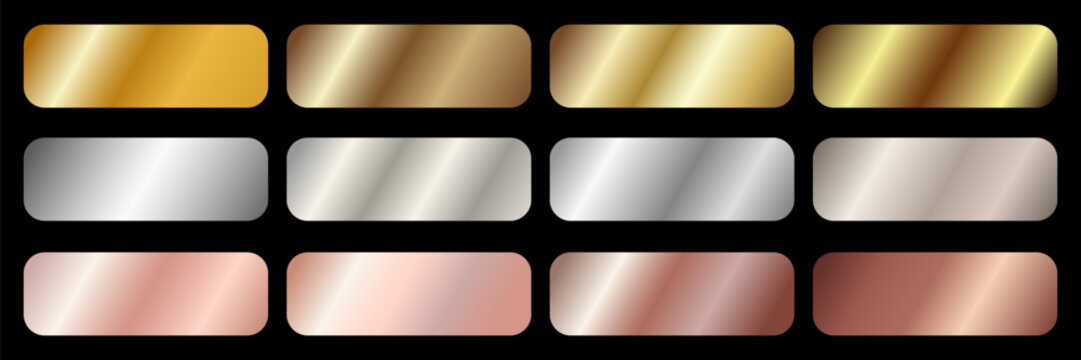 Collection of gold silver bronze and rose gold gradient texture background vector