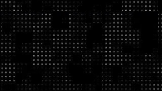 Abstract black and white halftone squared grid lines create a square animated background for UI technology screens or infographics. Seamless loop motion pattern. Fit for tint, alpha, or overlay layer 