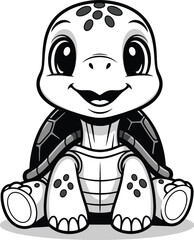 Fototapeta premium Cute cartoon turtle mascot illustration black and white vector graphic