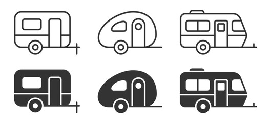 Minimalist caravan icons set: geometric travel trailer designs. © Burbuzin