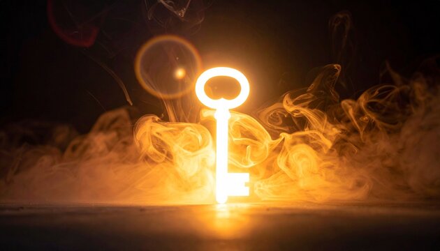 The Enchanted Paper Key. Floating luminous paper key wrapped in magical smoke symbolizing mystery, secrets, and wonder.
