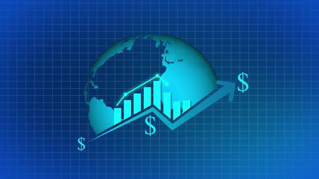 Business line arrow with graph on rotation planet