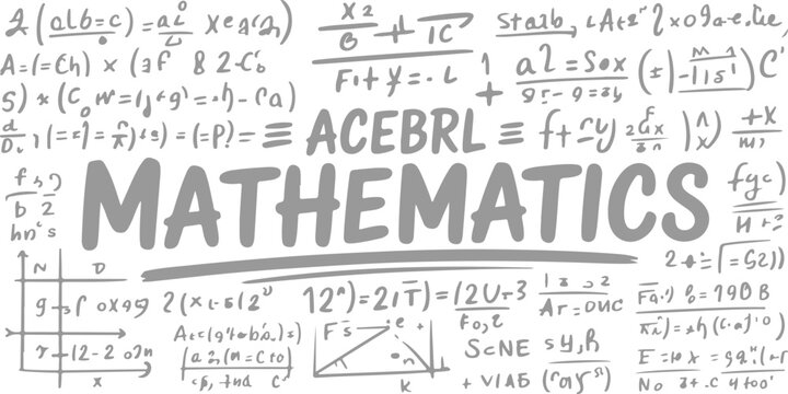 Hand drawn mathematical equations and diagrams on a white background with grey ink mathematics formula