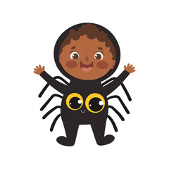 Naklejka premium Cute Halloween Baby in Spider Costume. Cartoon Vector Illustration