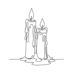 Fototapeta premium Continuous Line Drawing of Two Burning Candles on White