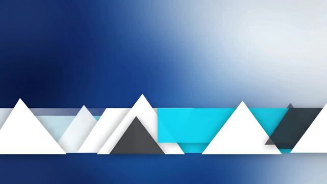 Clean abstract motion graphics background featuring layered white, gray, and cyan geometric triangles on a modern blue gradient backdrop with sleek corporate design aesthetics.