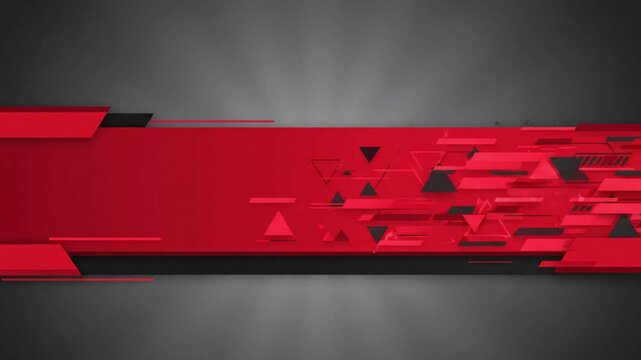 Futuristic abstract motion graphics banner featuring dynamic red geometric elements and digital glitch-inspired shapes on a dark textured background with sleek modern animation style.
