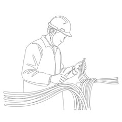 Obraz premium Engineer Inspecting Cables - Line Art Illustration