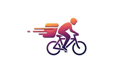 Obraz premium Fast bicycle delivery courier icon with motion lines