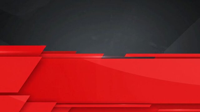 Modern abstract motion graphics background featuring layered red geometric panels with sleek glossy surfaces on a dark textured backdrop in a dynamic corporate style.