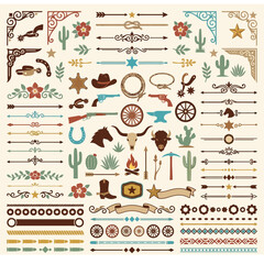A collection of vintage western themed design elements and icons © Pratama