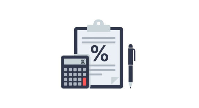 Calculator and clipboard with percentage.