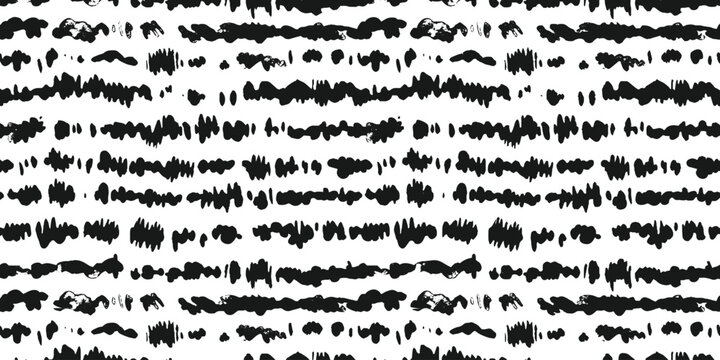 Black and white seamless tie dye pattern. Striped texture. Background with horizontal blurred ink stripes