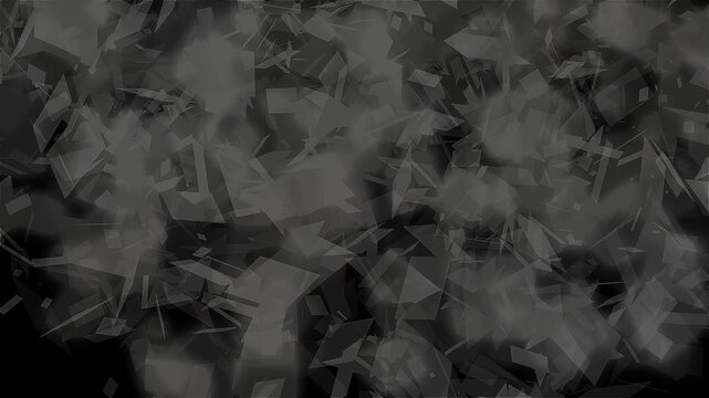 Numerous gray square fragments floating and drifting in dark space creating cinematic atmospheric seamless loop
