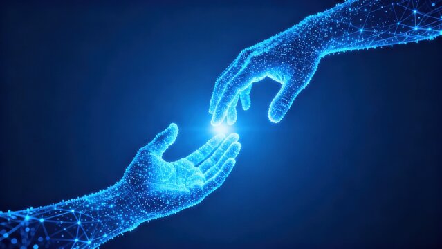 Two glowing hands reaching for each other