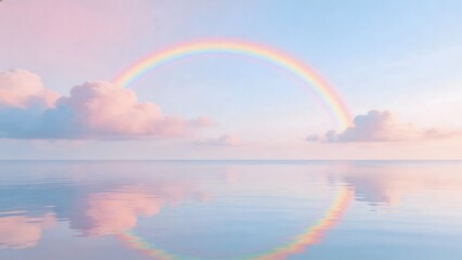 Obraz premium Rainbow over calm sea with clouds