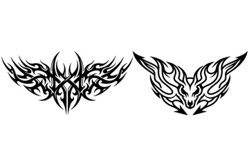 Obraz premium Tribal tattoo designs - winged dragon and abstract fire elements with body art