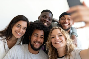 Fototapeta premium The Friends Taking a Joyful Selfie Together in a Bright Casual Indoor Setting