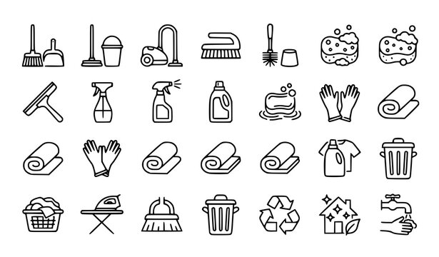 Linear cleaning icon bundle vector cleanliness illustration set