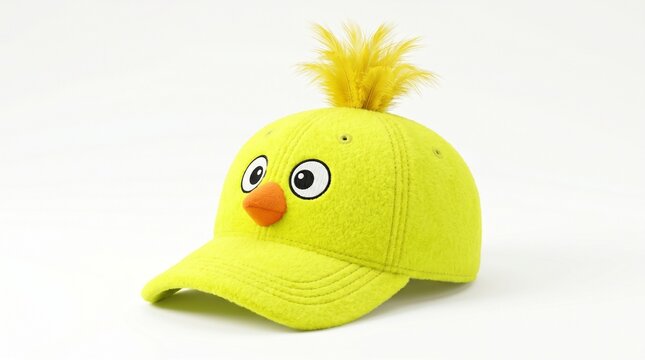 Yellow chick baseball cap for children isolated on white background
