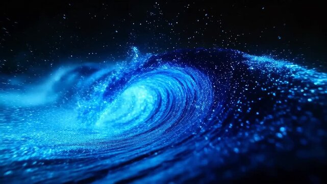 Blue water vortex swirling in dark ocean background
