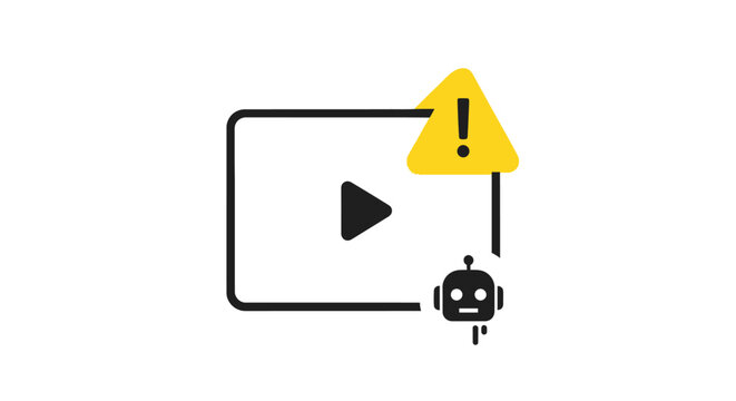 Warning sign with robot and play button.