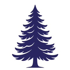 Obraz premium Dark blue silhouette of a spruce tree with layered branches on a white background pine needle evergreen silhouette woodland isolated planting decoration landscape
