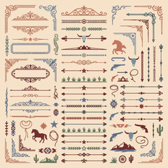 A collection of decorative western themed borders and graphic elements © Ulfa