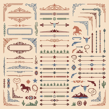 A collection of decorative western themed borders and graphic elements