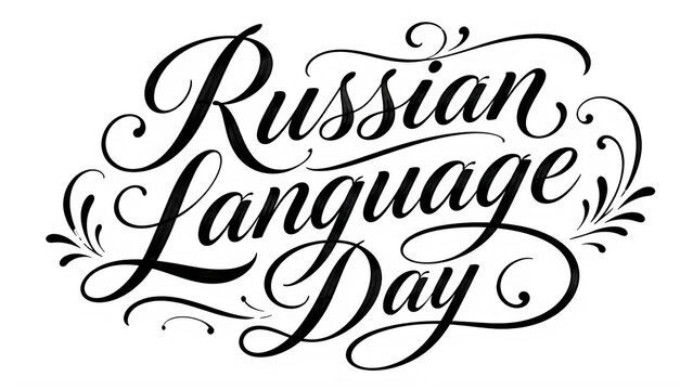 Calligraphy script celebration of language day with ornate floral design on white background