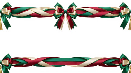 Obraz premium Holiday garland decoration with red and green festive ornaments on white background