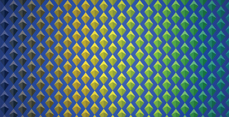 Colorful abstract geometric pattern featuring an array of rhombus shapes with a striking blue to green gradient background. © Ramzan