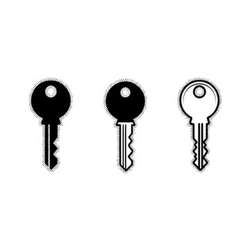 Three different types of keys in black and white.