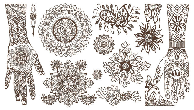 Collection of Six Geometric Mandala Patterns &ndash; Symmetrical Line Art Circular Designs for Graphic Design