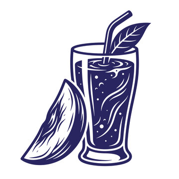 Refreshing fruit smoothie drink in glass with straw and leaf next to fruit wedge graphic tall glass smoothie refreshing illustration clip art beverage healthy drin