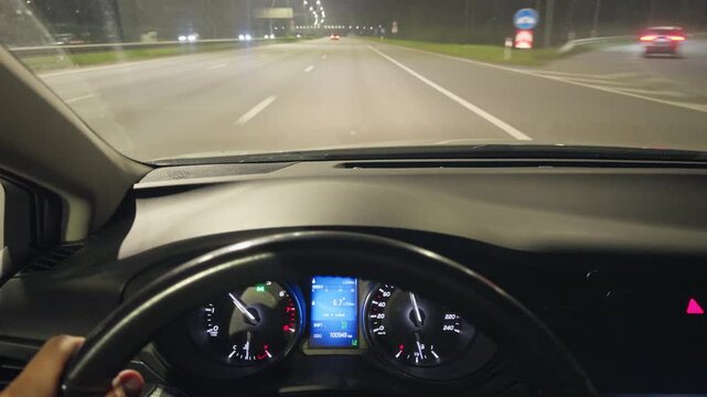 Night drive tranquility. Calm evening travel captured with clear instruments and peaceful energy