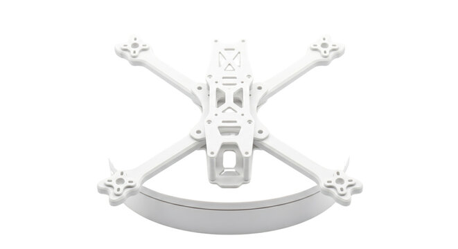 White quadcopter drone chassis frame prototype isolated on transparent