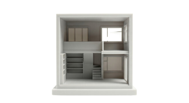 Blank white miniature dollhouse cross section model isolated