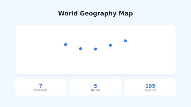 World geography map data visualization dashboard. Minimalist flat motion graphics interface. Educational digital infographic for presentations and school lessons