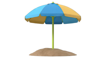 Obraz premium Beach Umbrella with Blue and Yellow Panels on Sand