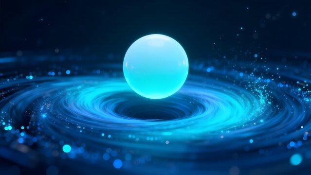 Blue glowing sphere in cosmic swirl