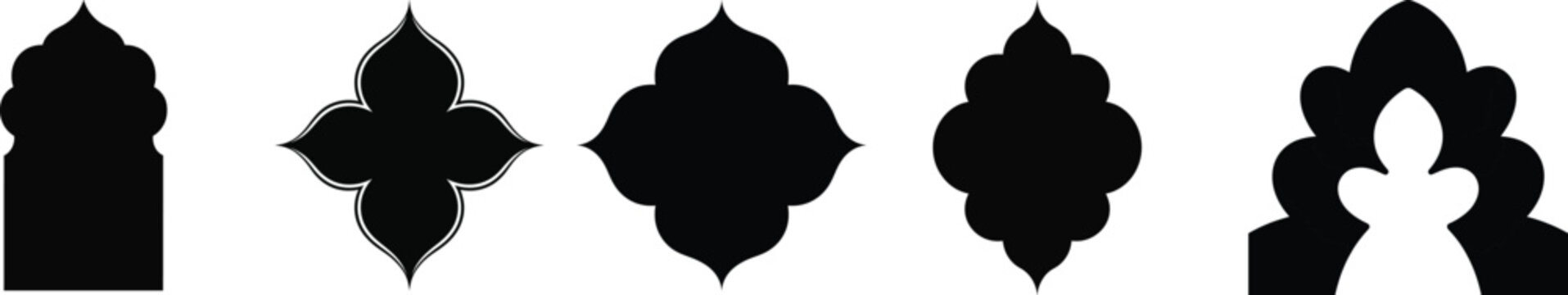 Islamic arch silhouette vector set, oriental frame design elements, ramadan decoration borders

