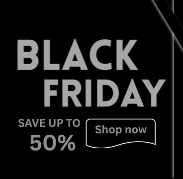 Black Friday Sale Banner with Fifty Percent Discount and Shop Now Button