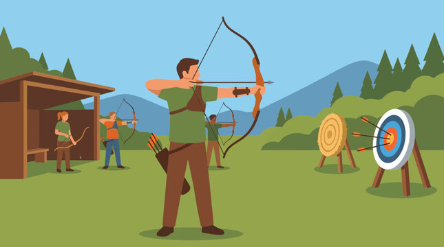 Man practicing archery at outdoor range