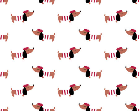 Hand drawn funny dog seamless pattern for kids