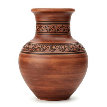 Terracotta vase with intricate geometric patterns