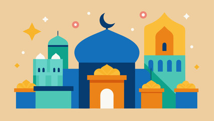 Colorful mosque illustration with crescent moon © sumona