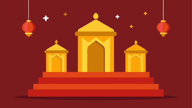 Chinese temple, golden pagoda, red lanterns, oriental architecture